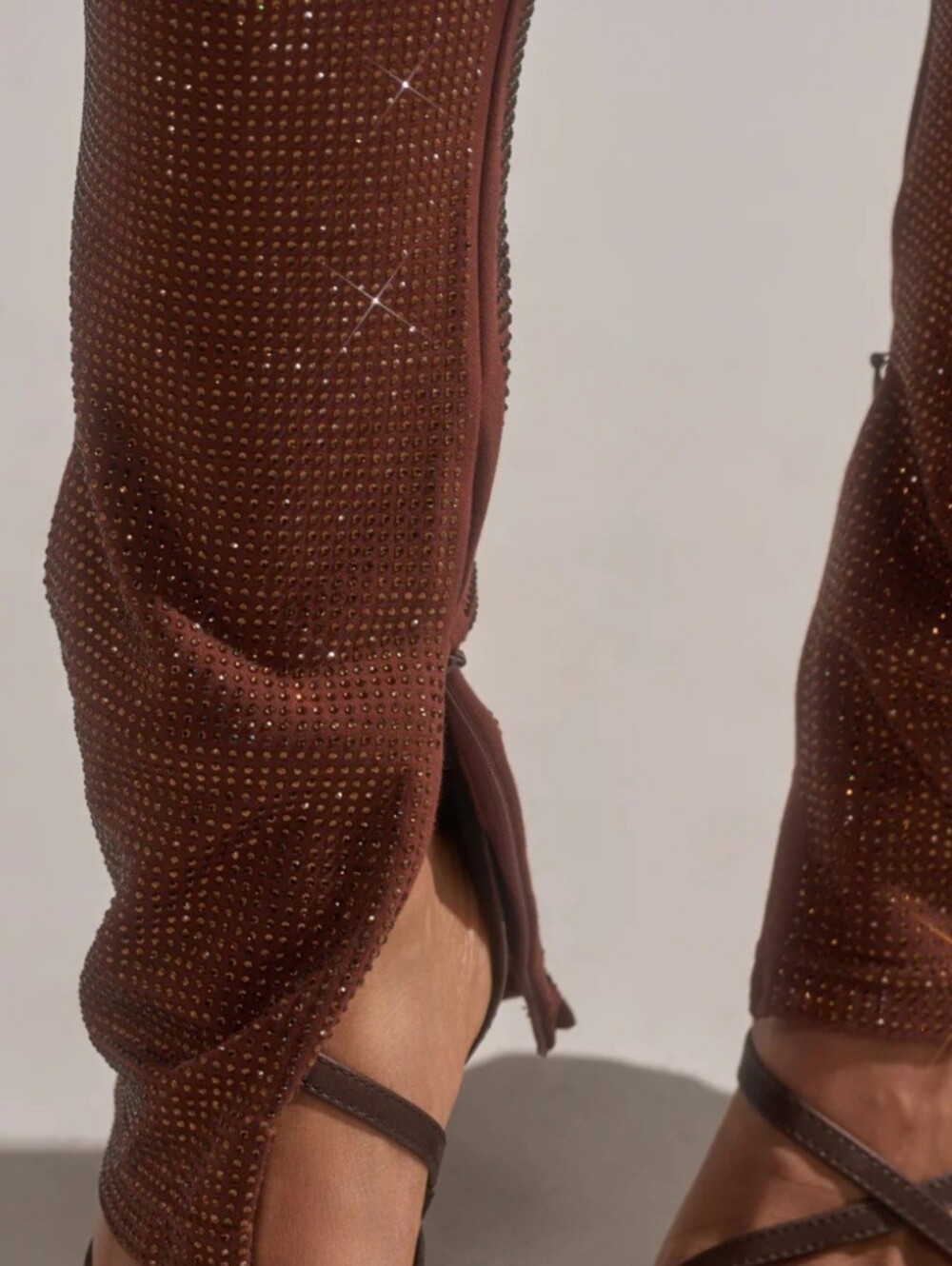 AKIRA Brown Rhinestone Leggings XL Sparkly Stretch Pull-On Pants - Picture 11 of 14